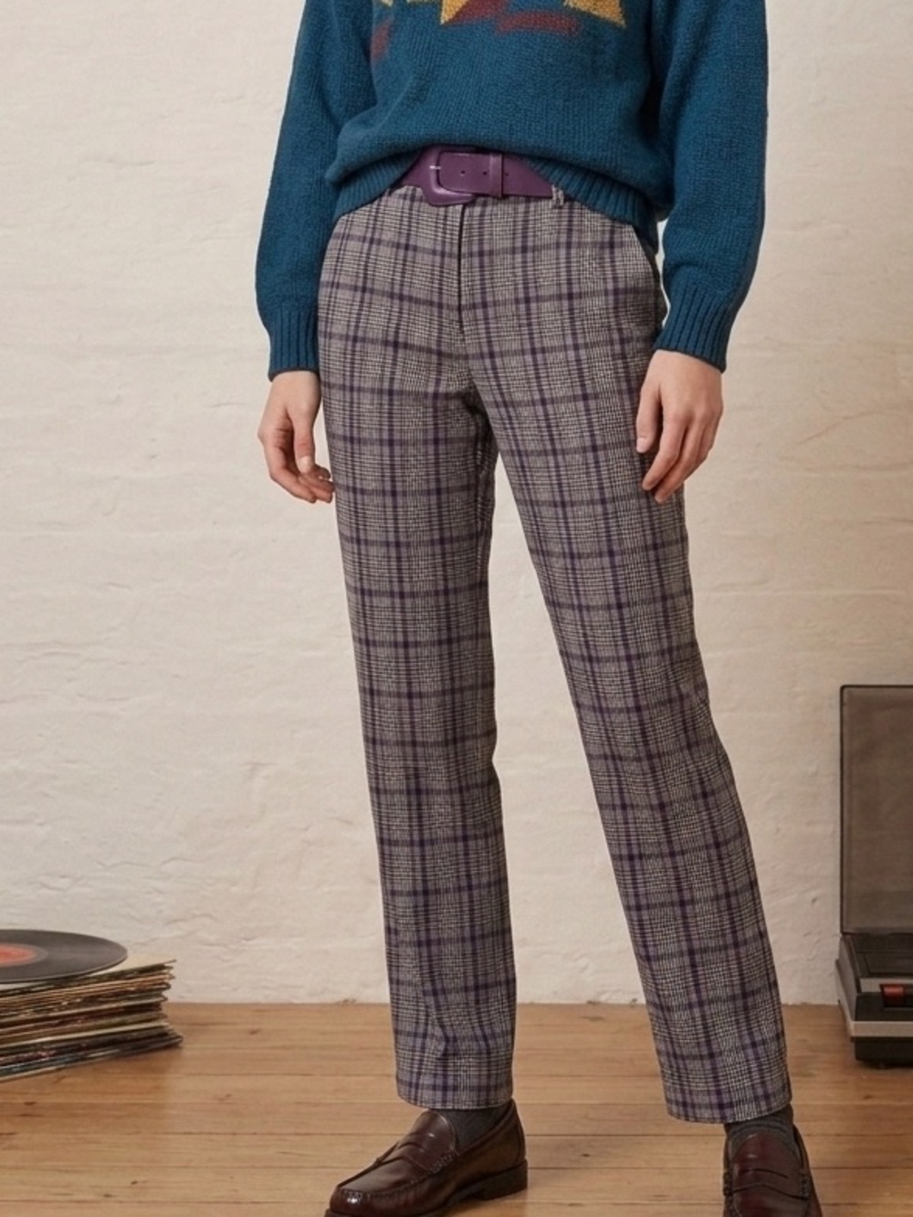 Cleo Glen Plaid Trousers Tailored Full Length Size 14